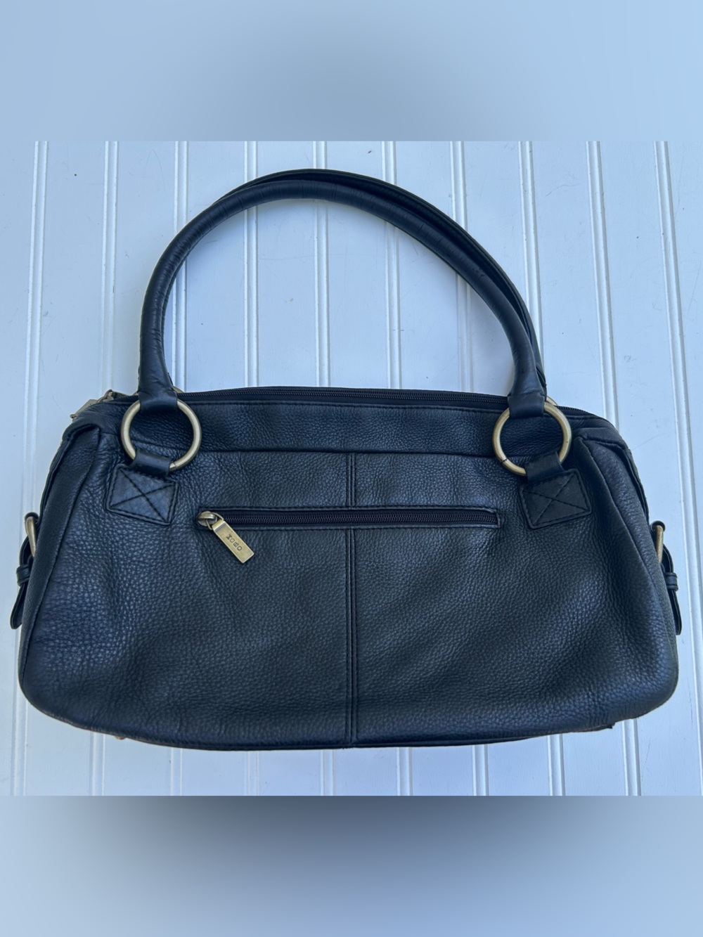 HOBO Purse Pebbled Classic Black Leather Bag Satchel Brass Like Buckle